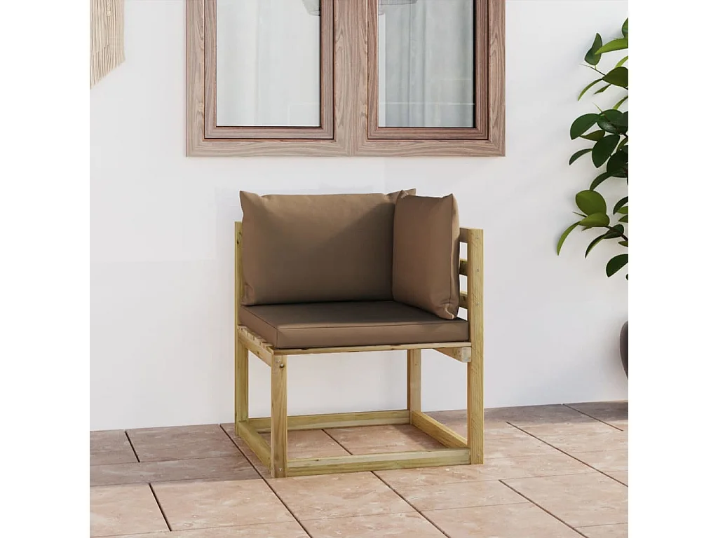 Canapé d'angle de jardin avec coussins Bois imprégné de vert