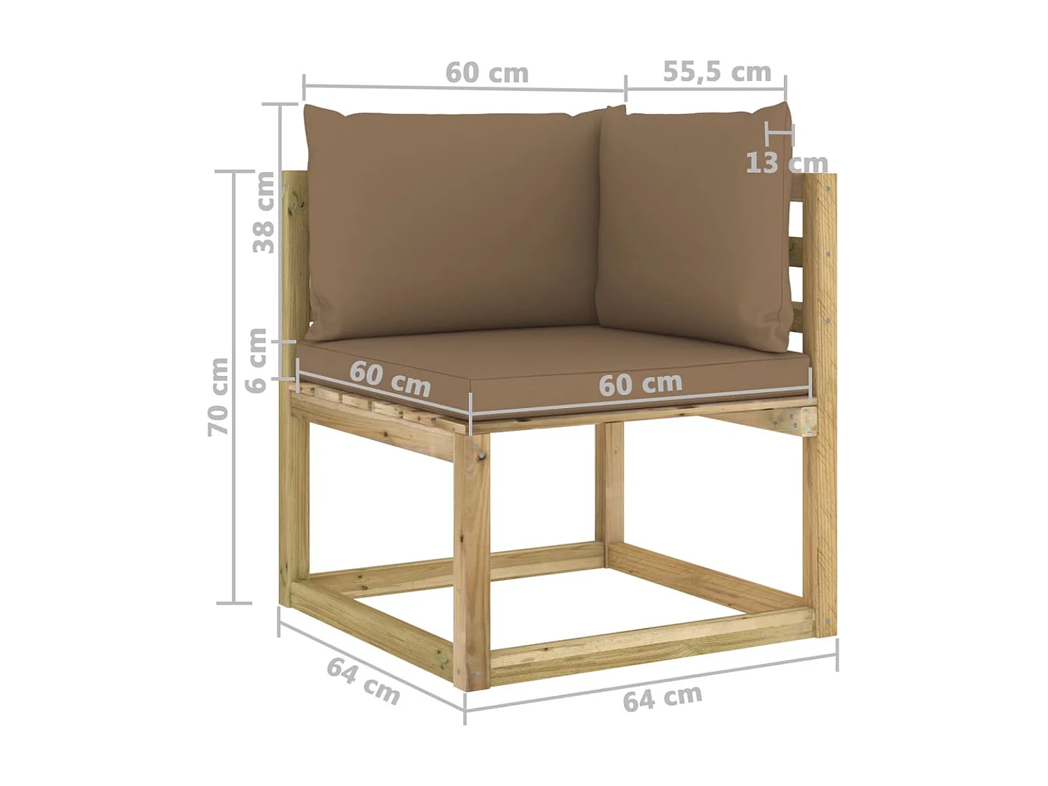 Canapé d'angle de jardin avec coussins Bois imprégné de vert