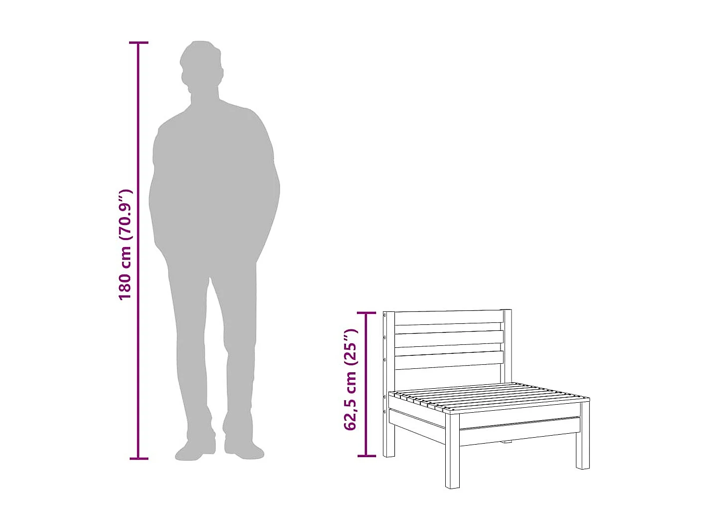 Garten-Mittelsofa Massivholz Kiefer