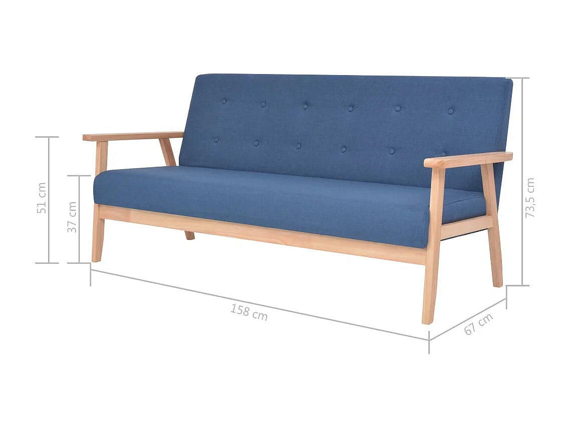 3-tlg. Sofagarnitur Stoff Blau