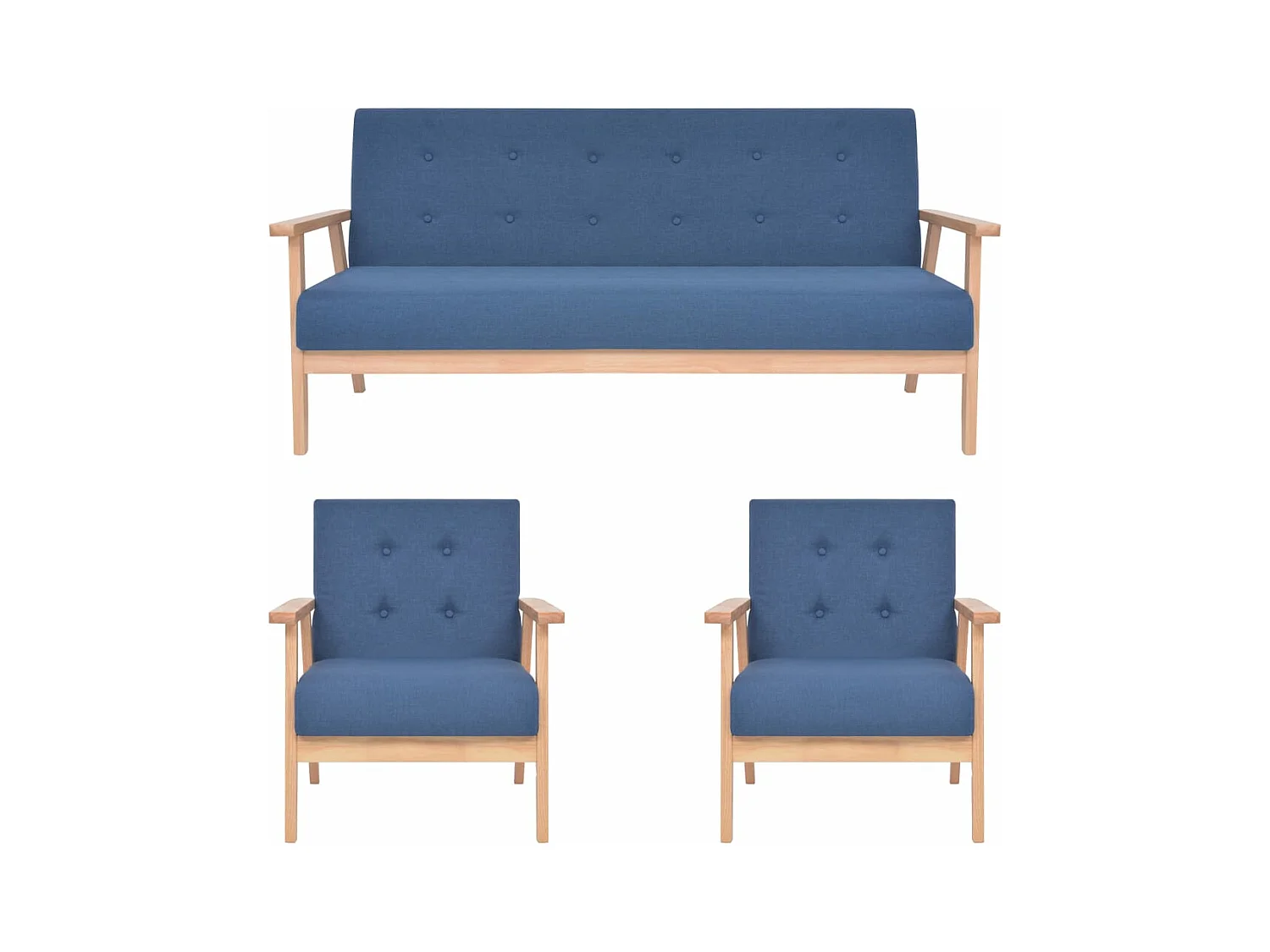 3-delig Bankstel stof blauw