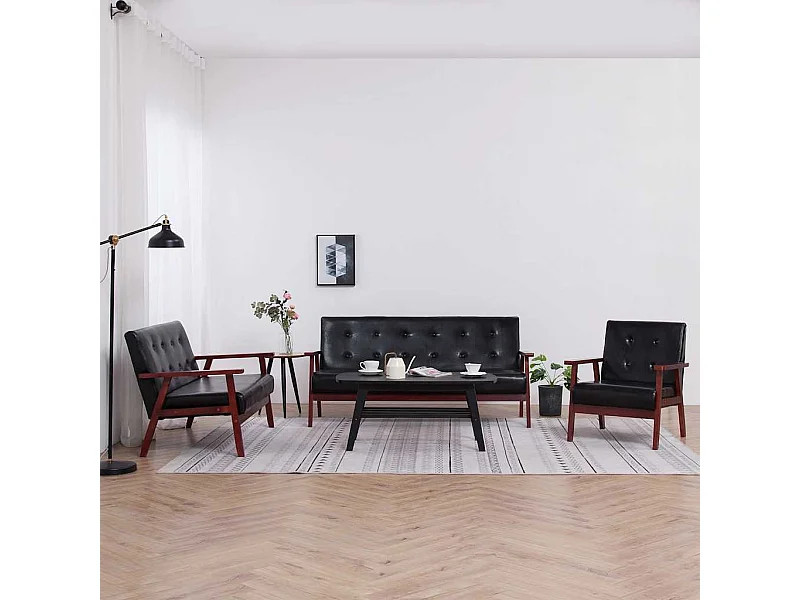Ensemble de canapés 3 pcs noir similicuir