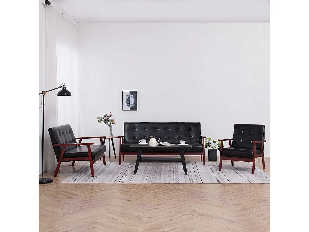 Ensemble de canapés 3 pcs noir similicuir