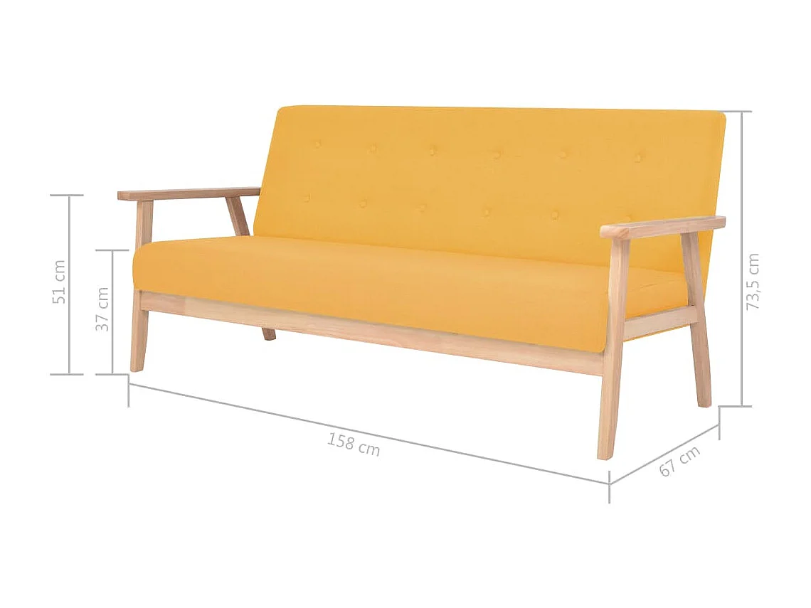 Set di Divani 3 pz in Tessuto Giallo