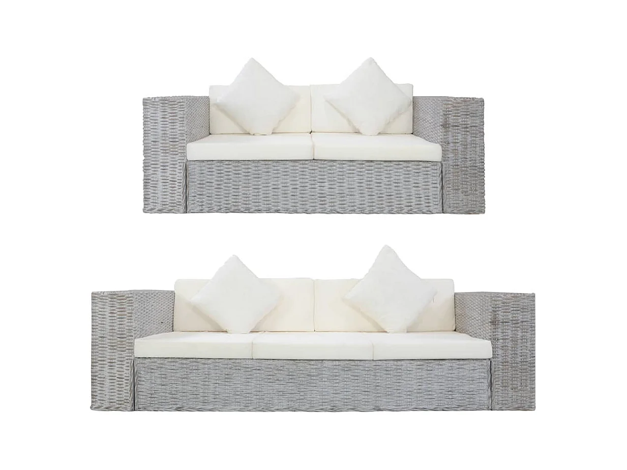 Ensemble de canapés 2 pcs avec coussins Gris Rotin naturel