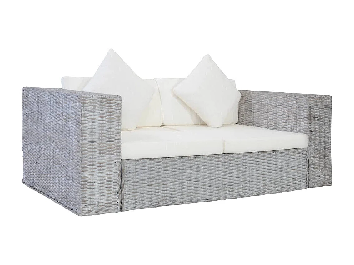 2 pcs conjunto de sofás com almofadões vime natural cinzento