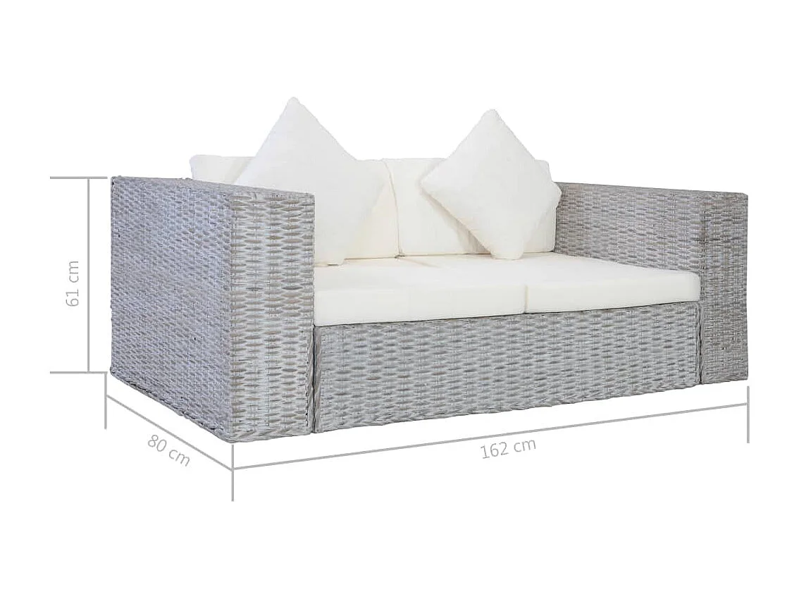 2 pcs conjunto de sofás com almofadões vime natural cinzento