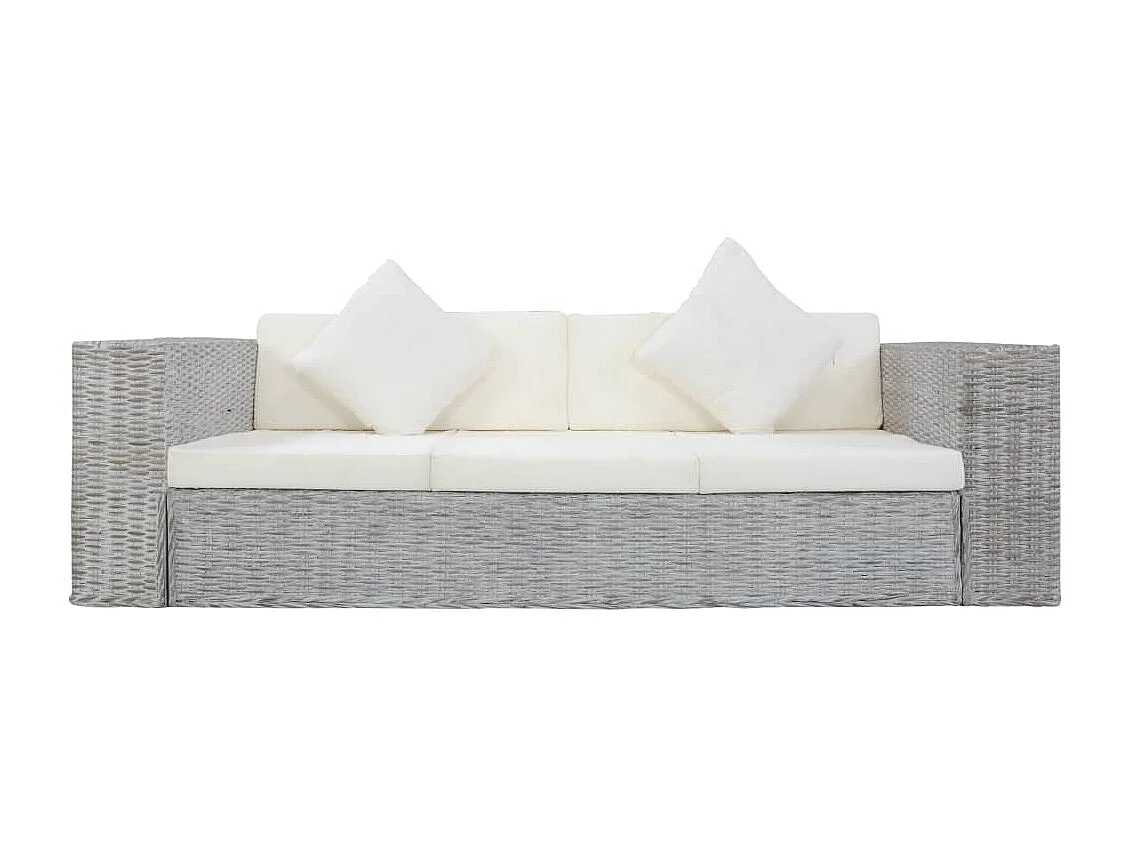 2 pcs conjunto de sofás com almofadões vime natural cinzento