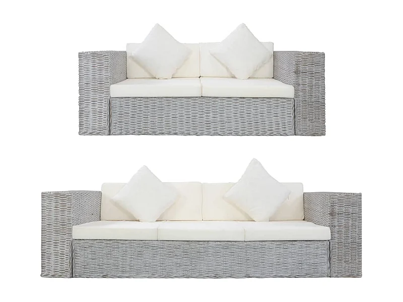 Ensemble de canapés 2 pcs avec coussins Gris Rotin naturel