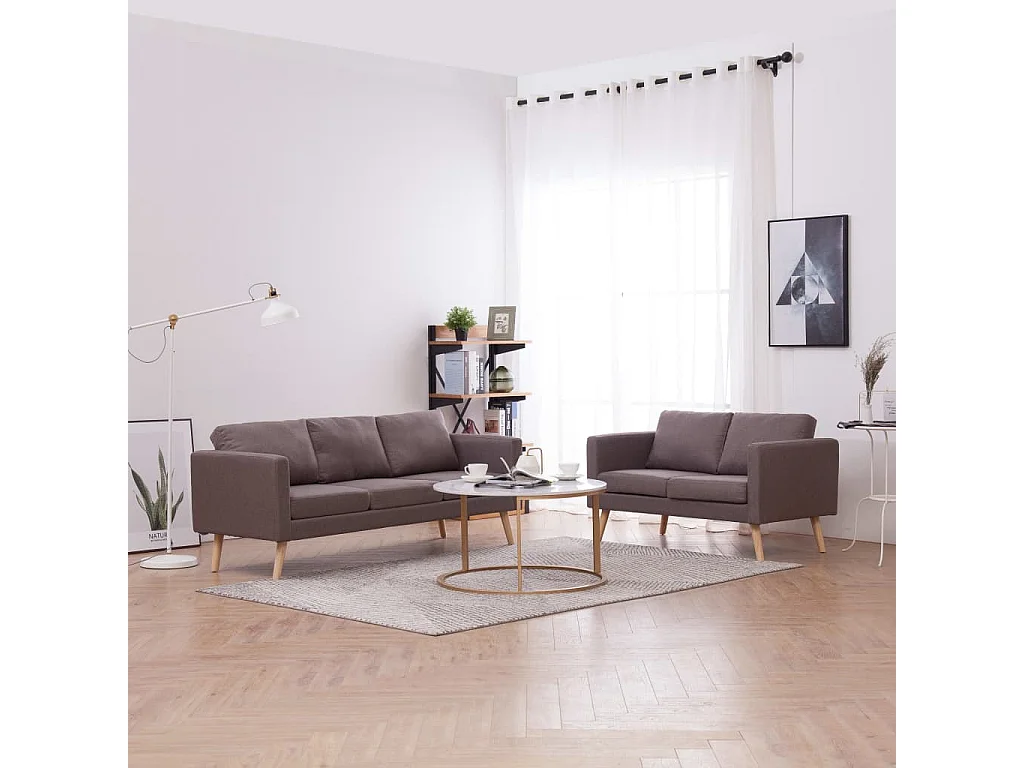 2 pcs conjunto de sofás tecido cinzento-acastanhado