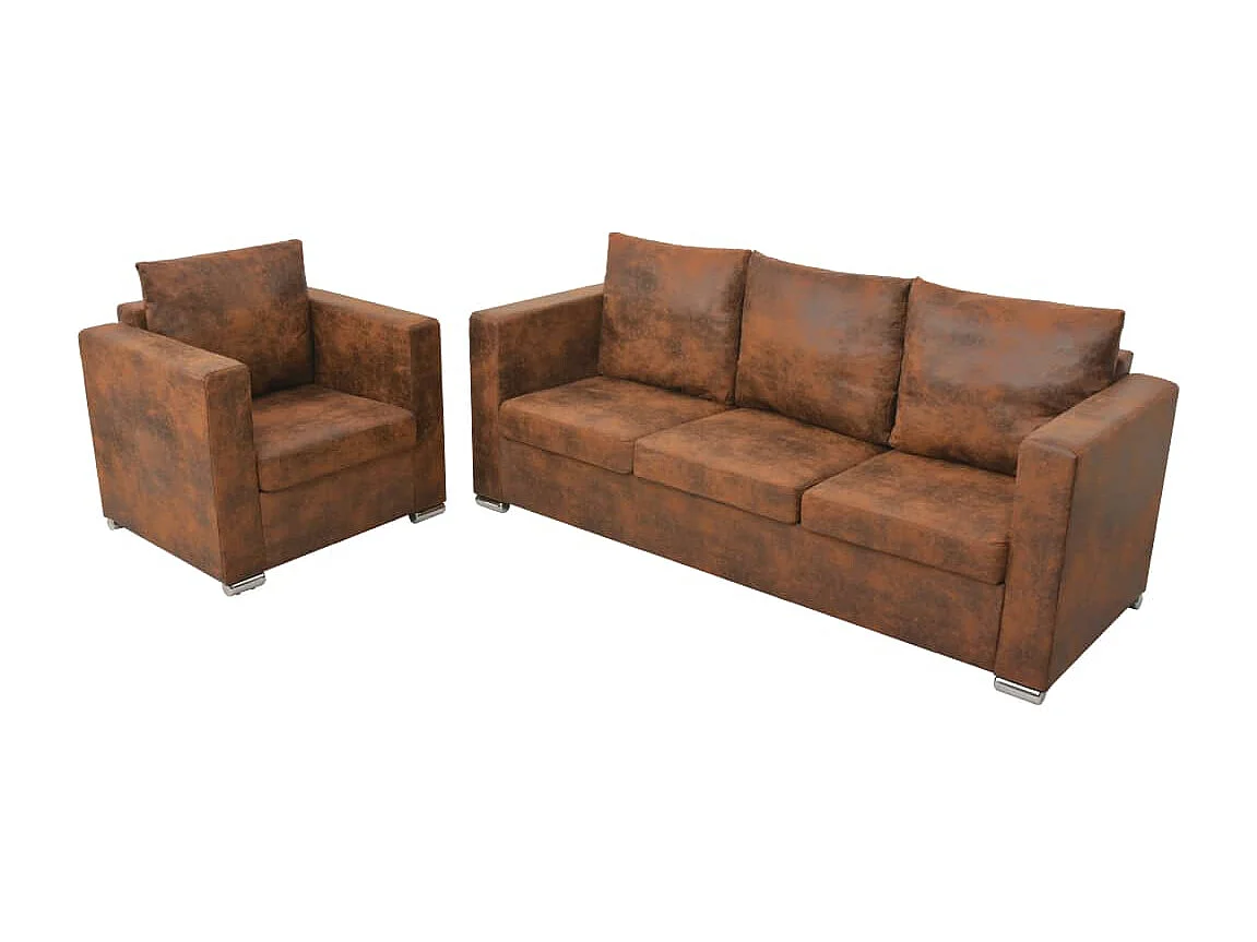 Set Divani 2 pz in Pelle Scamosciata Artificiale