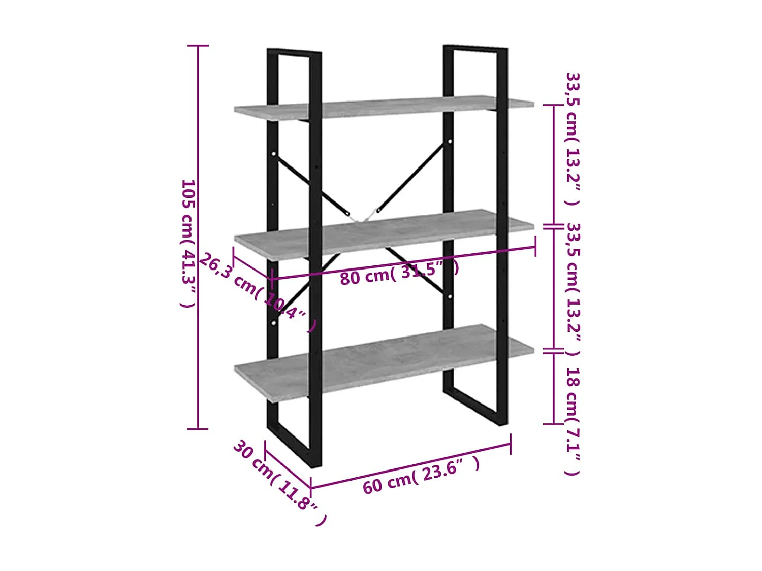 Estante 80x30x105 cm derivados de madeira cinzento cimento