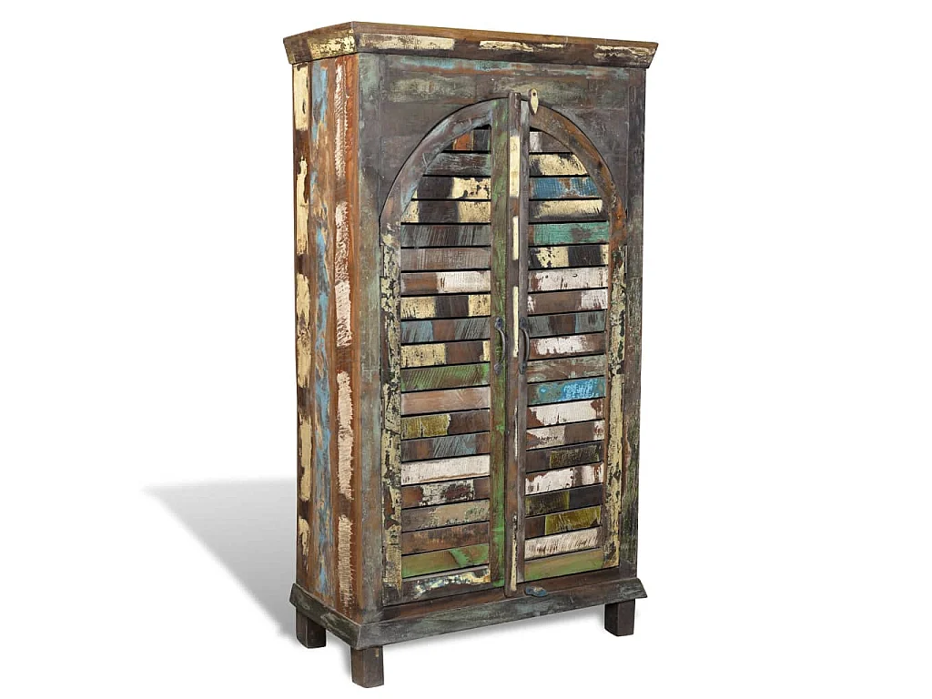 Libreria Multicolore in Legno Riciclato con 3 Scaffali e 2 Ante