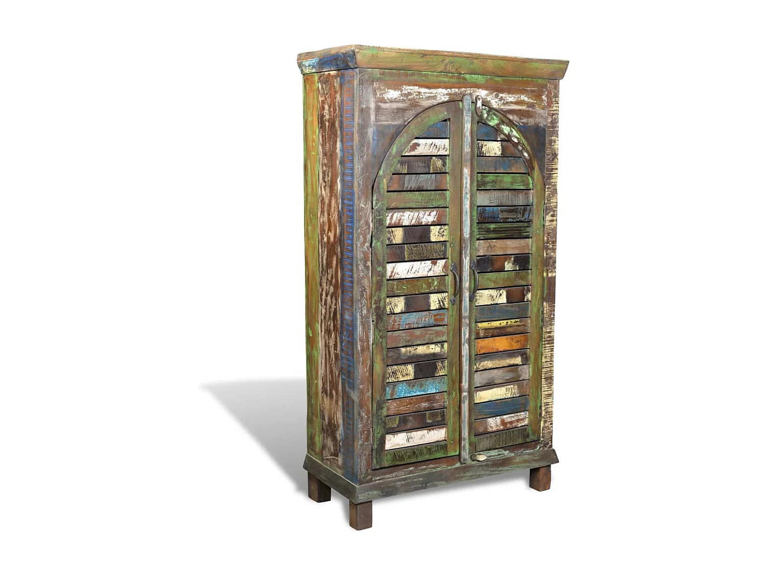 Libreria Multicolore in Legno Riciclato con 3 Scaffali e 2 Ante
