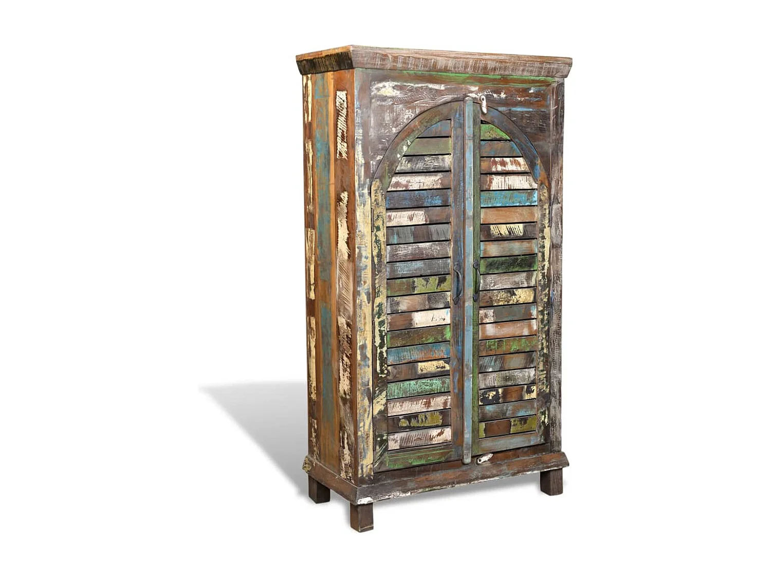 Libreria Multicolore in Legno Riciclato con 3 Scaffali e 2 Ante