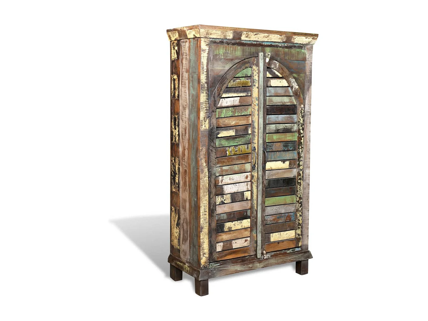 Libreria Multicolore in Legno Riciclato con 3 Scaffali e 2 Ante
