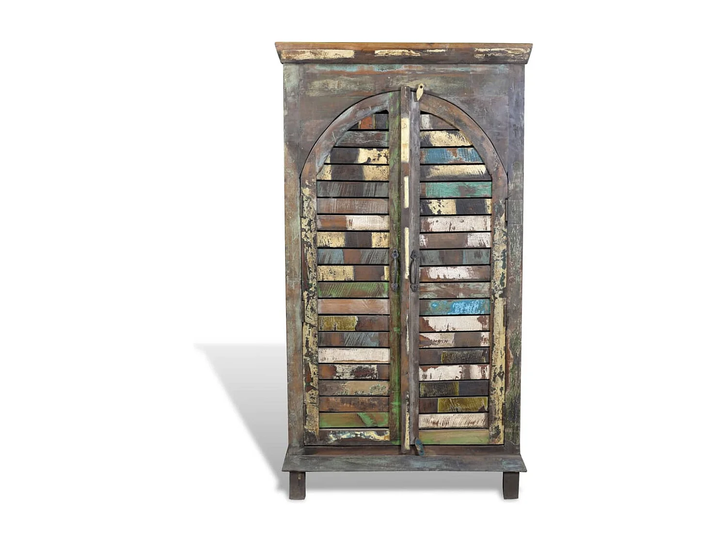 Libreria Multicolore in Legno Riciclato con 3 Scaffali e 2 Ante
