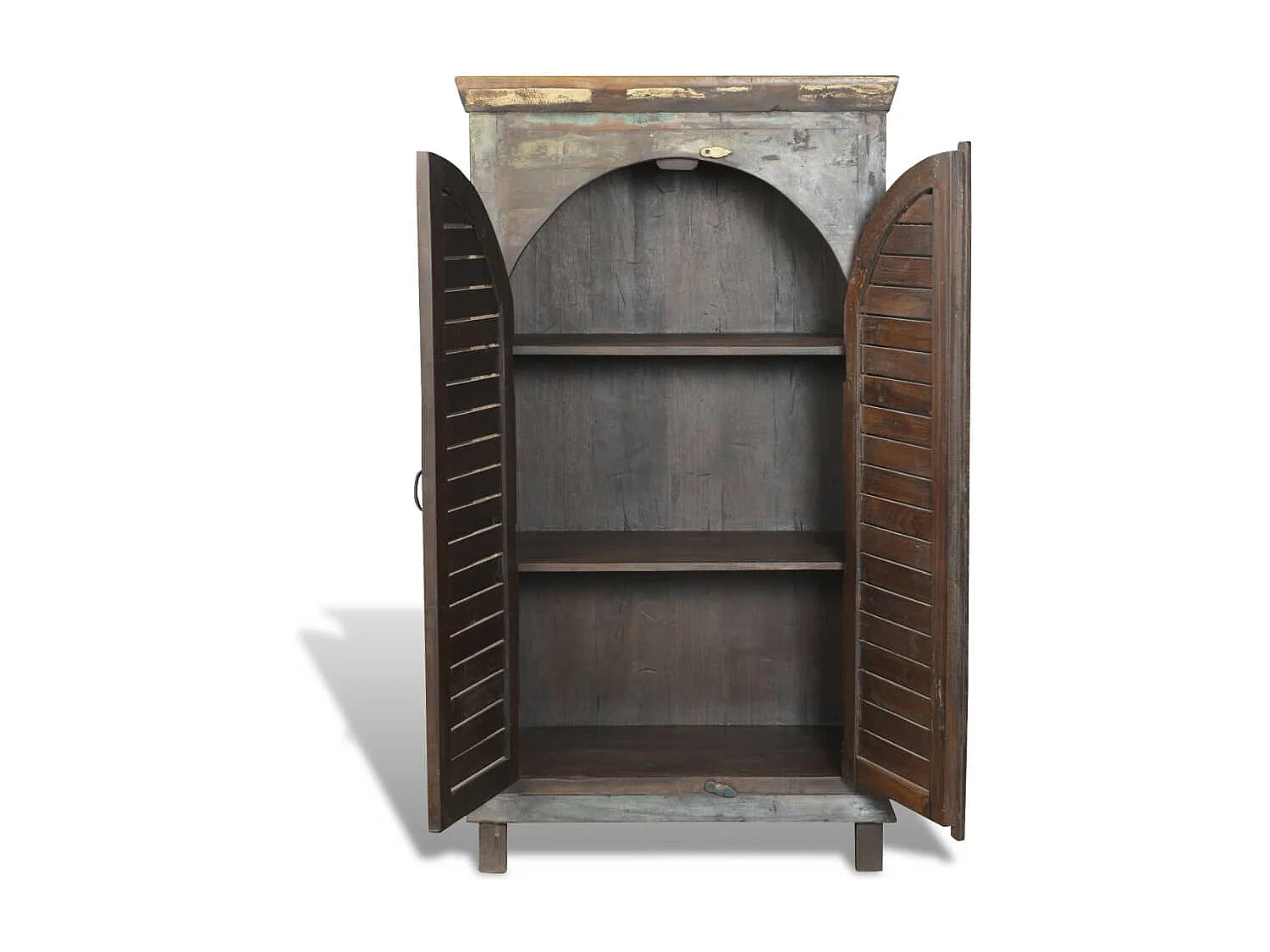 Libreria Multicolore in Legno Riciclato con 3 Scaffali e 2 Ante