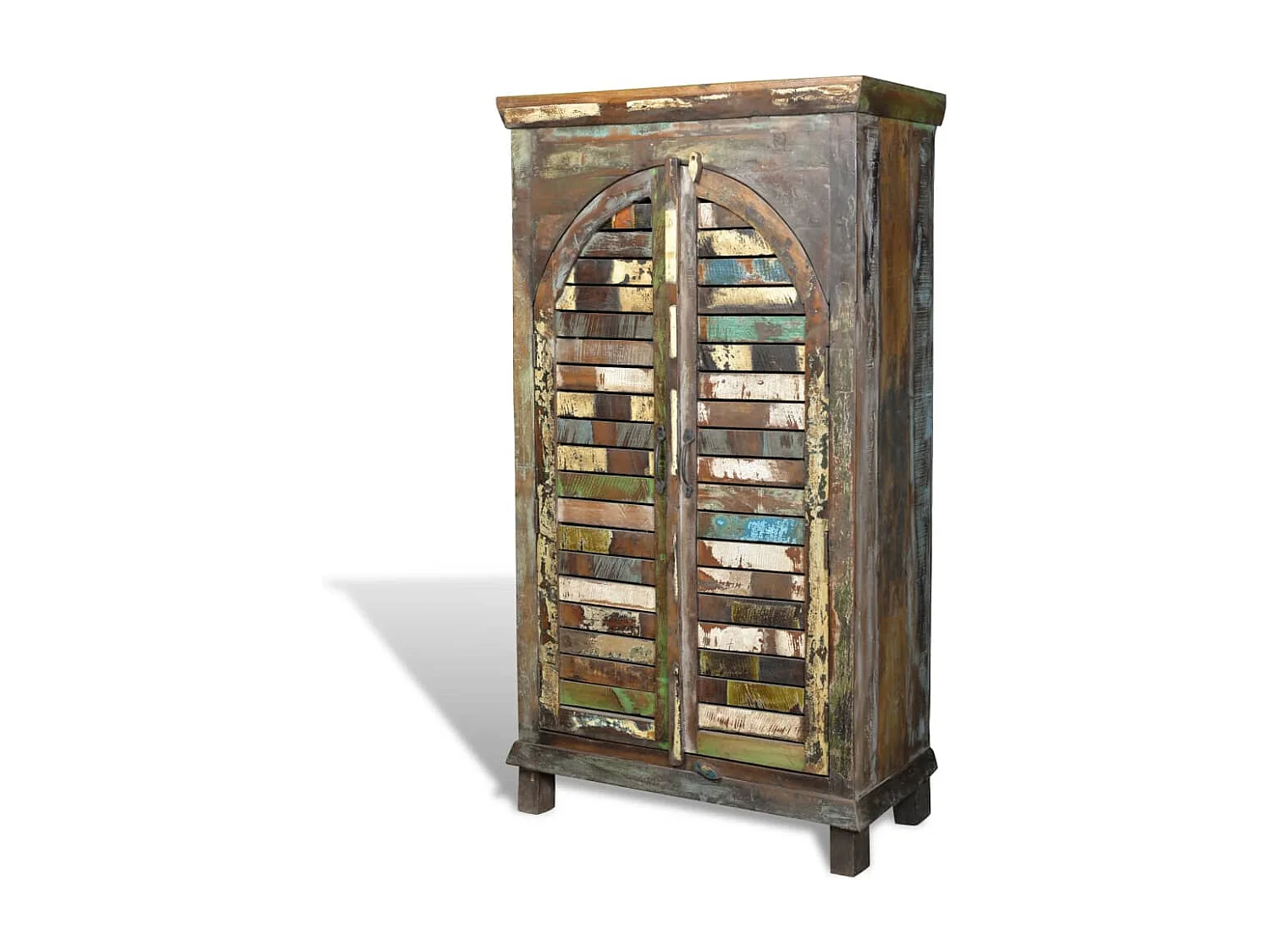 Libreria Multicolore in Legno Riciclato con 3 Scaffali e 2 Ante
