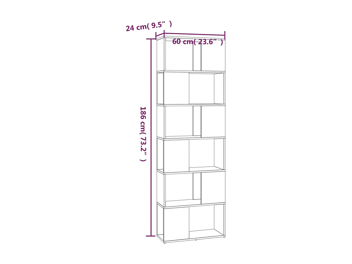 Bücherregal/Raumteiler Räuchereiche 60x24x186 cm