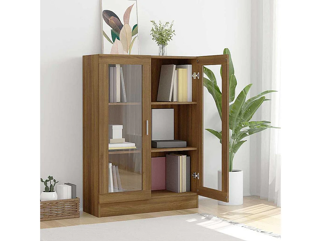 Vitrinekast 82,5x30,5x115 cm bewerkt hout bruin eikenkleur
