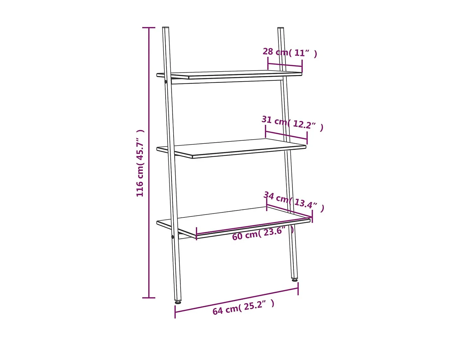 Scaffale Pendente a 3 Livelli Marrone Chiaro e Nero 64x34x116cm
