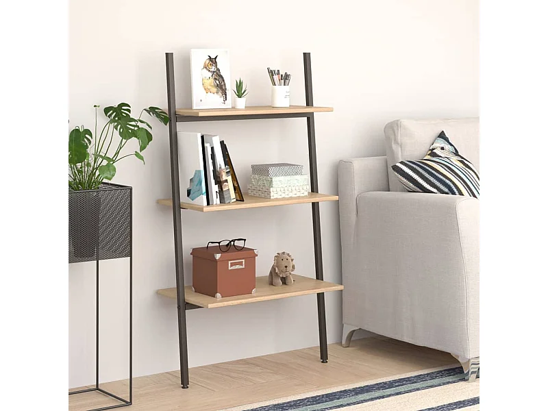 Anlehnregal mit 3 Ablagen Hellbraun und Schwarz 64x34x116 cm