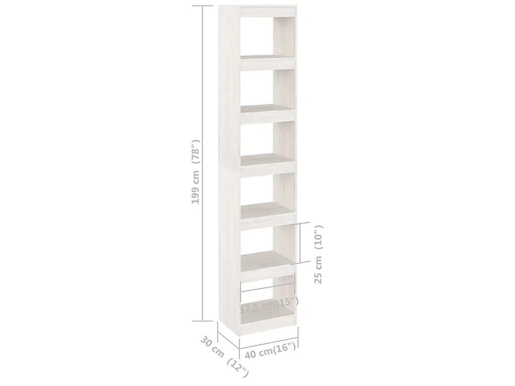 Bibliothèque/Séparateur de pièce Blanc 40x30x199 cm Pin massif