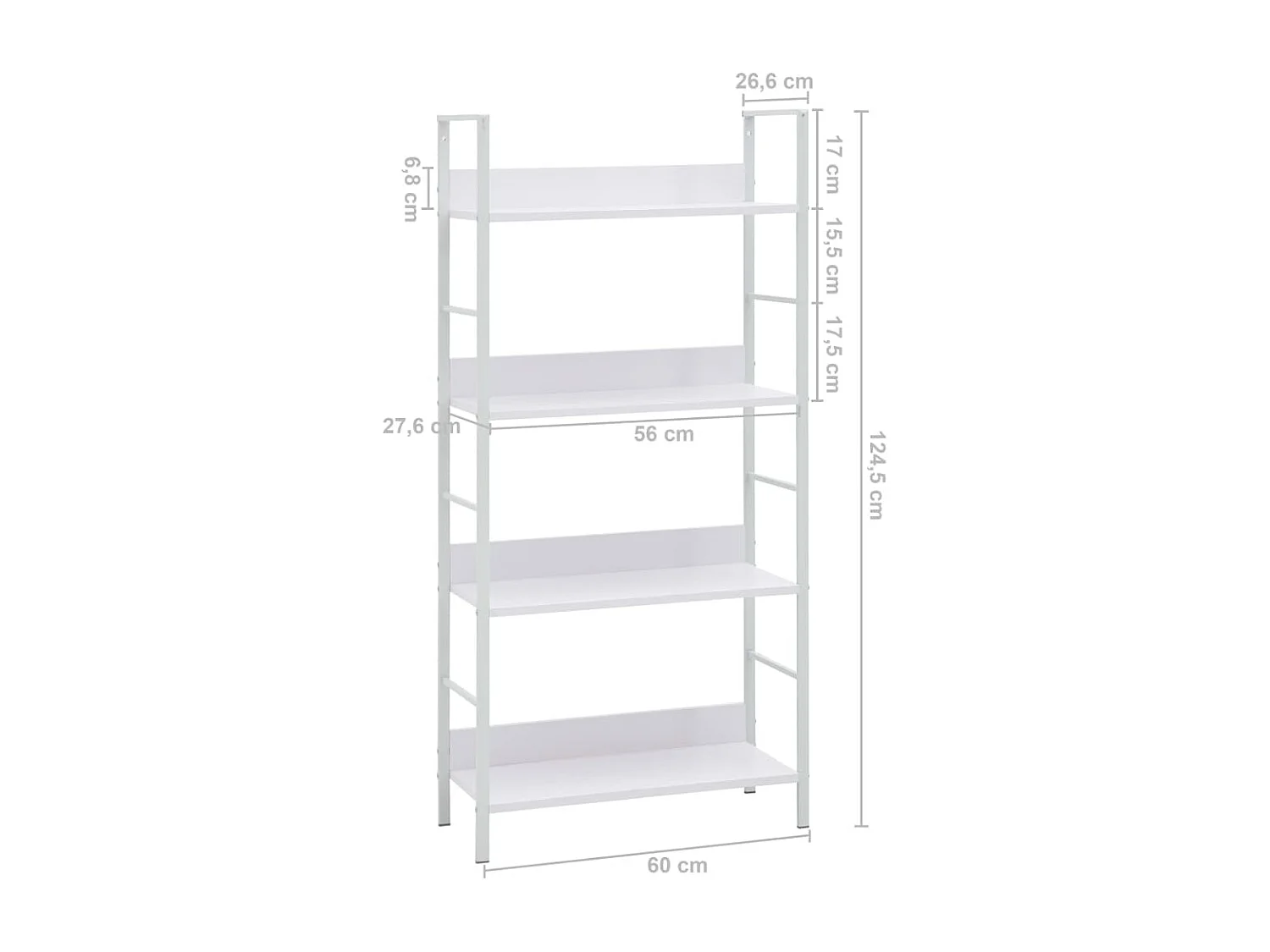 Boekenkast met 4 schappen 60x27,6x124,5 cm bewerkt hout wit