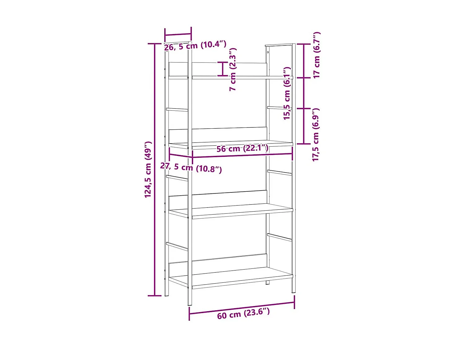 Bibliothèque à 4 niveaux blanc 60x27,6x124,5 cm bois ingénierie
