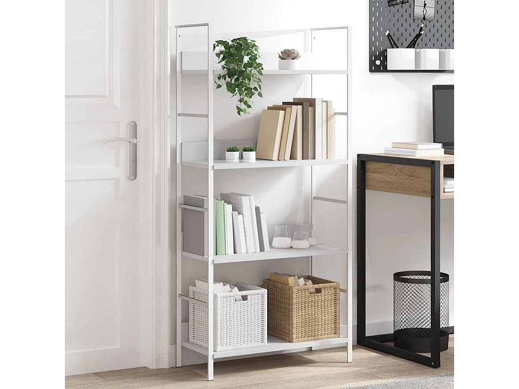 Bibliothèque à 4 niveaux blanc 60x27,6x124,5 cm bois ingénierie