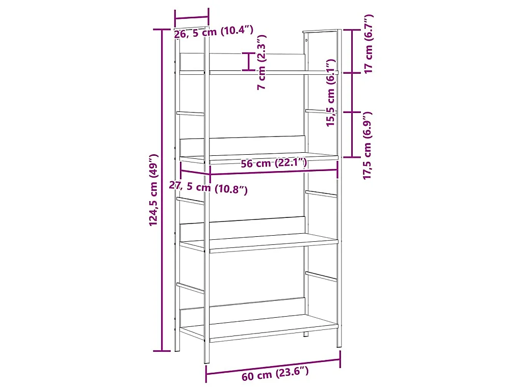 Bibliothèque à 4 niveaux blanc 60x27,6x124,5 cm bois ingénierie