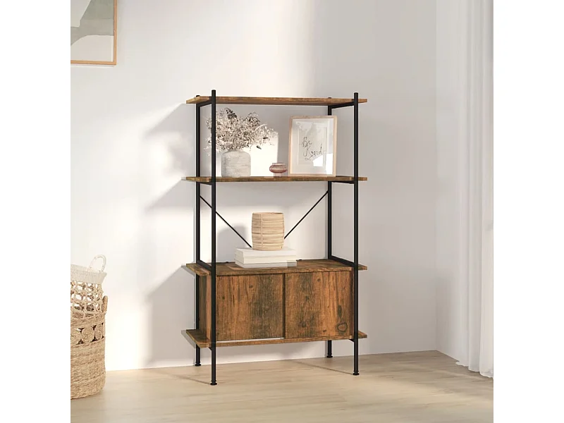 Scaffalatura 4 Livelli con Mobile 80x40x130 cm Acciaio e Legno