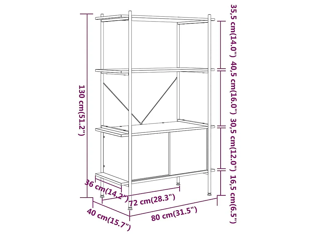 Étagère à 4 niveaux armoire 80x40x130cm Acier bois d'ingénierie