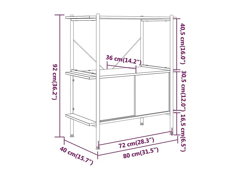 Étagère à 3 niveaux armoire 80x40x92 cm Acier bois d'ingénierie