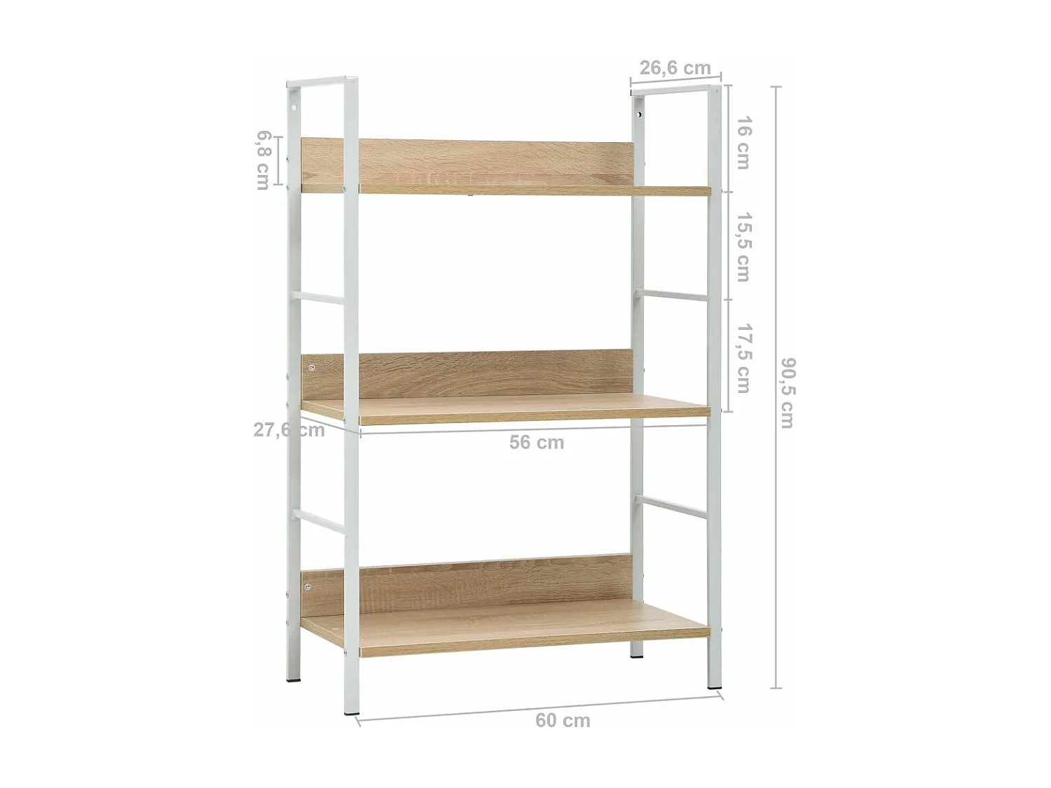 Bibliothèque à 3 niveaux chêne 60x27,6x90,5cm bois d'ingénierie