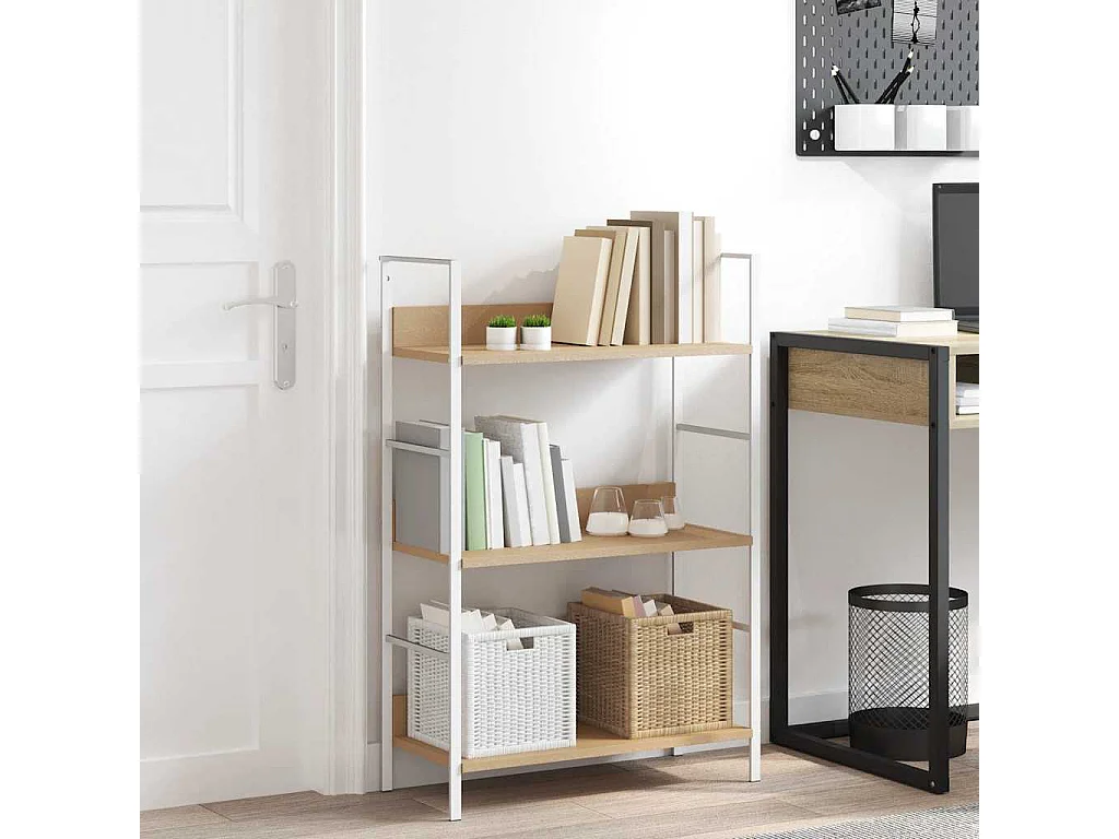 Bibliothèque à 3 niveaux chêne 60x27,6x90,5cm bois d'ingénierie