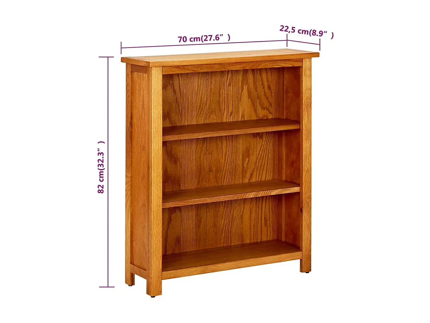 Boekenkast met 3 schappen 70x22,5x82 cm massief eikenhout