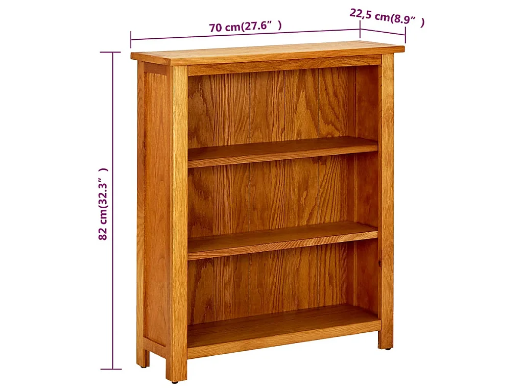 Boekenkast met 3 schappen 70x22,5x82 cm massief eikenhout