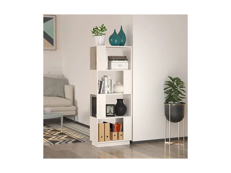 Libreria/Divisorio Bianco 51x25x132 cm Legno Massello di Pino