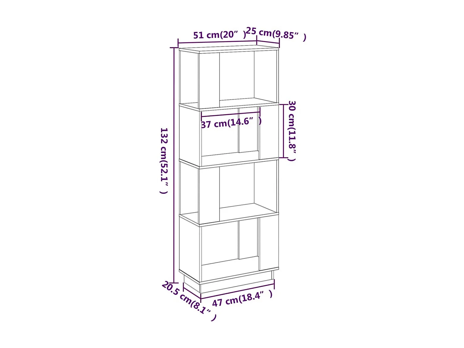 Boekenkast/kamerscherm 51x25x132 cm massief grenenhout wit