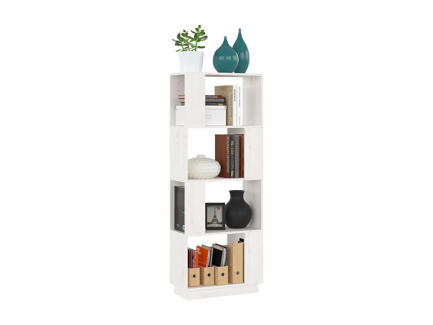 Boekenkast/kamerscherm 51x25x132 cm massief grenenhout wit