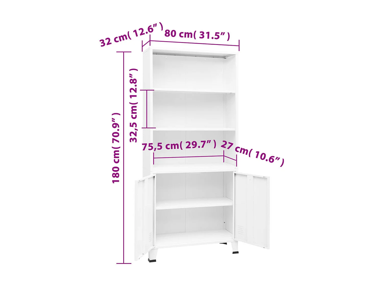 Bücherregal im Industrie-Stil Weiß 80x32x180 cm Stahl