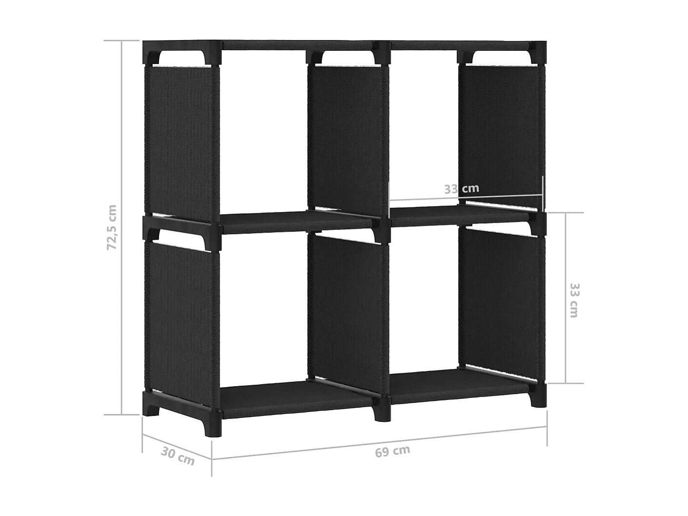 Étagère d'affichage 4 cubes Noir 69x30x72,5 cm Tissu