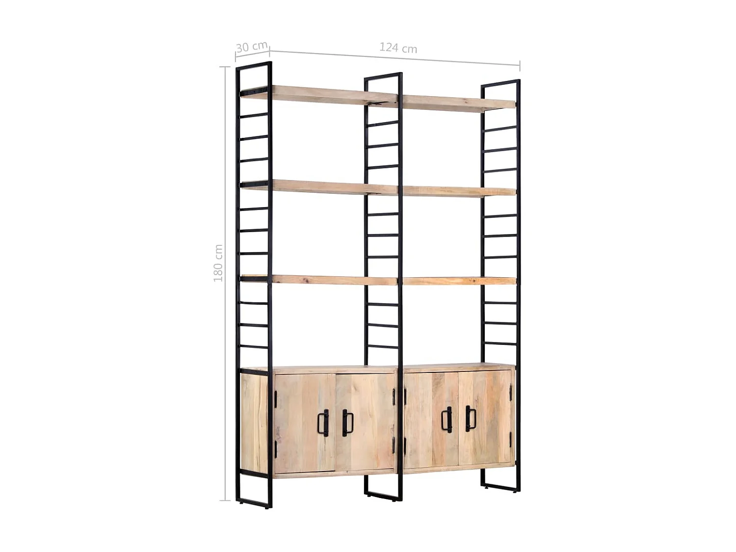 Bücherregal 4 Etagen 124x30x180 cm Mango Massivholz