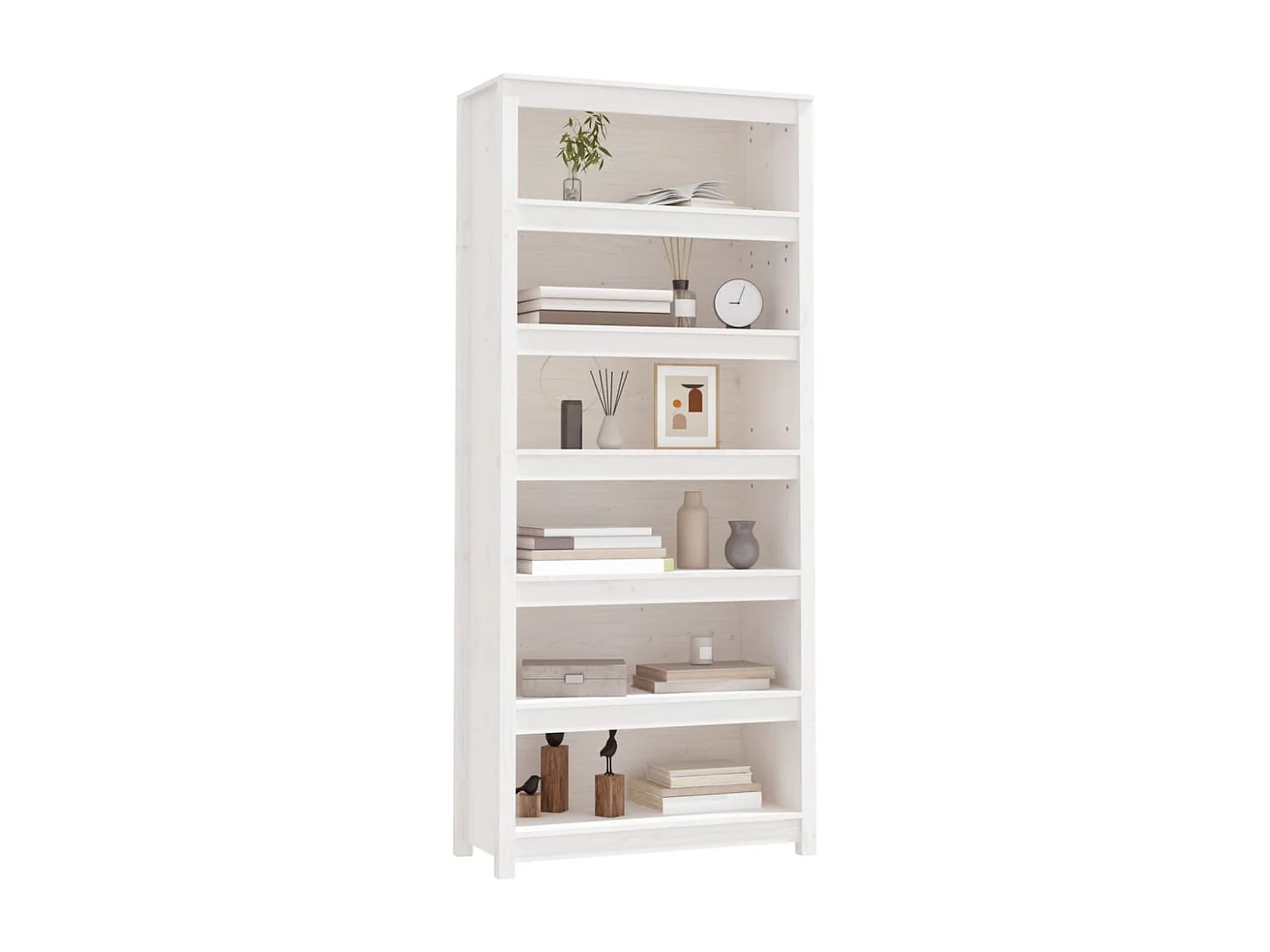 Libreria Bianca 80x35x183 cm in Legno Massello di Pino