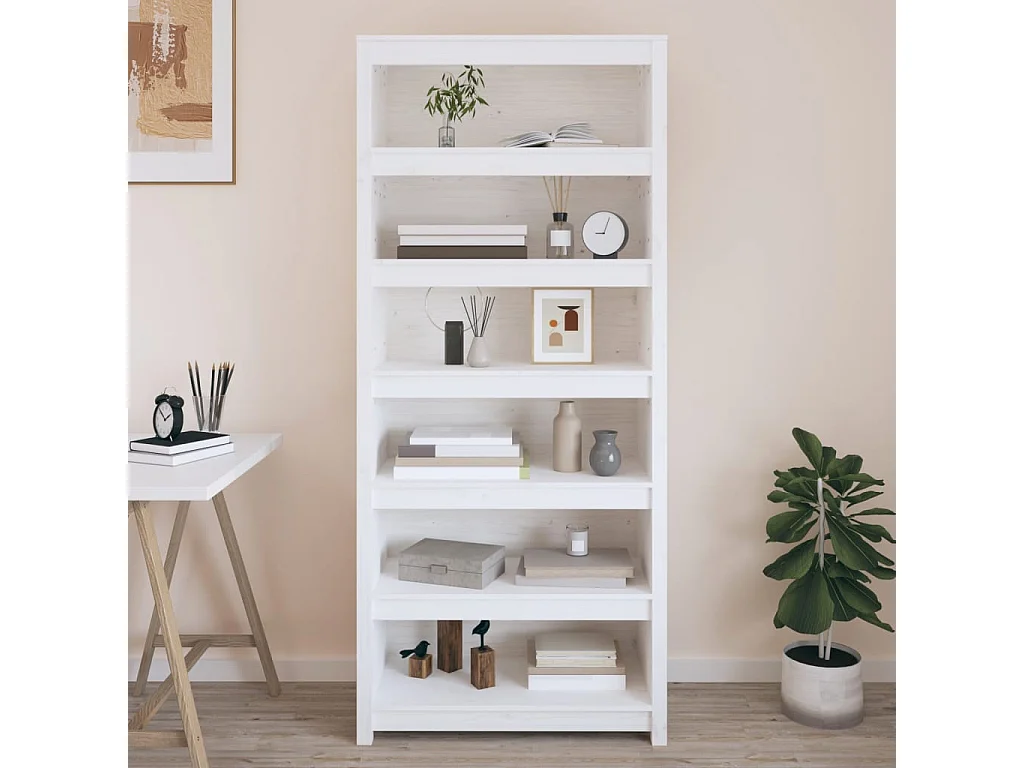 Libreria Bianca 80x35x183 cm in Legno Massello di Pino