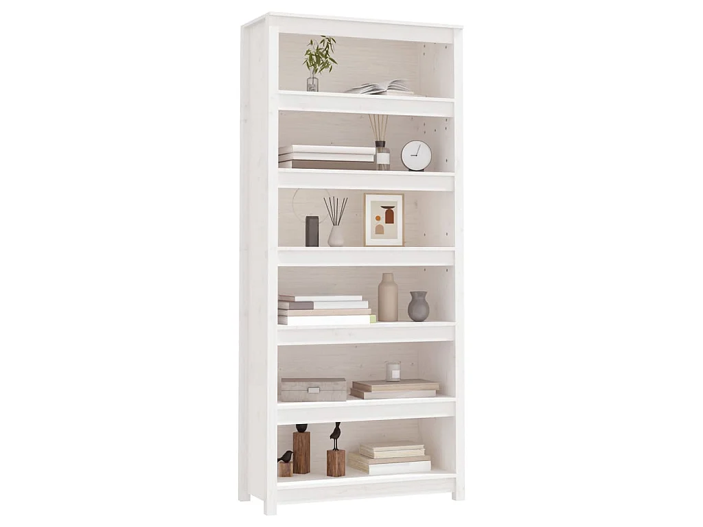 Libreria Bianca 80x35x183 cm in Legno Massello di Pino
