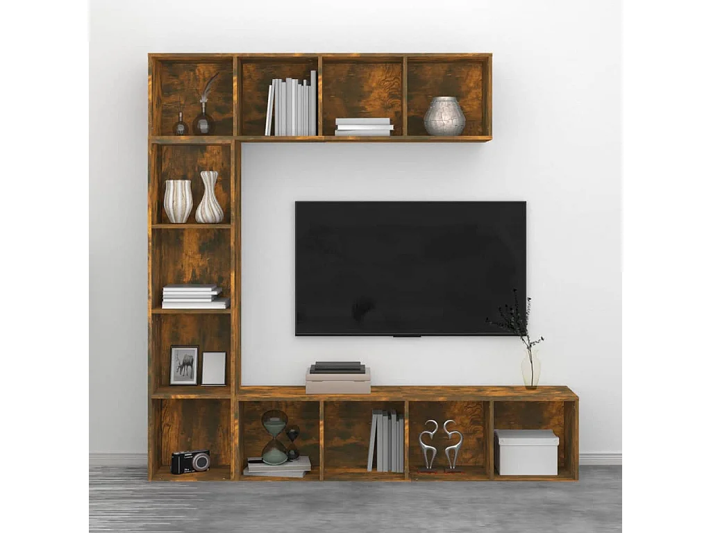 Set Mobili Libreria / Porta TV 3 pz Rovere Fumo 180x30x180 cm
