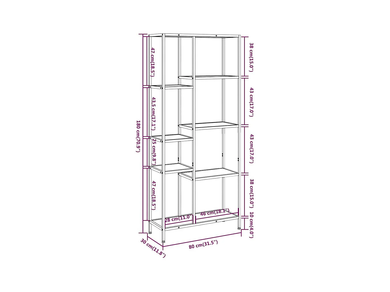 Étagère à livres 80x30x180 cm Acier et bois d'ingénierie